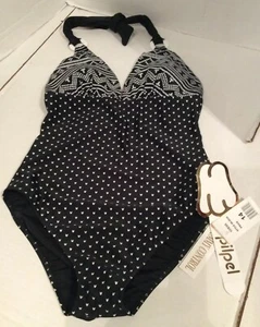 Pilpel Women’s One Piece Black / White Tummy Control Swimsuit Nwt Lycra - Picture 1 of 10