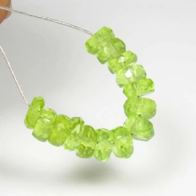 5.14 Ct Natural Parrot Green Peridot Round Drilled Beads 14 Pcs ,Pakistan-A1898 - Image 1 of 2