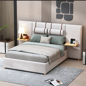 Full Size Upholstered Platform Bed, Two Outlets and USB Charging Ports on Both S - Picture 1 of 12