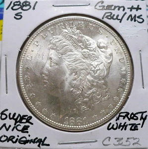 1881-S MORGAN SILVER DOLLAR GEM++ BU/MS, NICE++ ORIGINAL WHITE SHARP STRIKE C352 - Picture 1 of 2