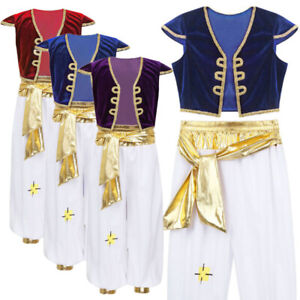 Kids Boys Arabian Prince Costume Halloween Dress Up Cosplay Vest Pants Sets