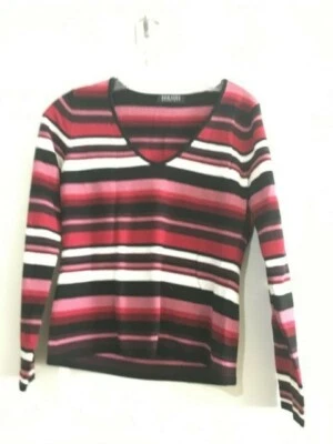 New York & Company  Size M Pink Cream Rose V Neck Women Sweater Top Stylish - Image 1 of 4