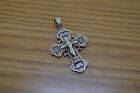Vintage Sterling Silver925 Engraved Crucifixion&Archangel 2 Sides Cross Necklace