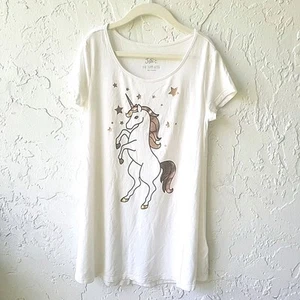 Justice Girls 10 White Unicorn Tee Shirt Soft Stretch Cute Gold Stars - Picture 1 of 7
