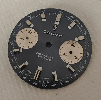 Cronógrafo vintage esfera Cauny 210 metros - muy bueno - para Valjoux 7733 Foto 1 de 4