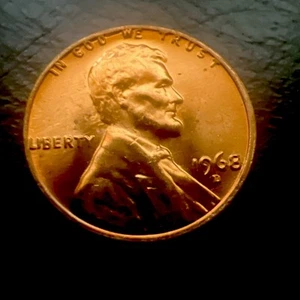 1968-D RED UNCIRCULATED ERROR L & IN GOD WE TRUST ON THE RIM - Picture 1 of 4