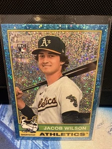 2025 Topps Heritage Jacob Wilson 🔥 #15 Chrome Light Blue Sparkle Refractor A’s - Picture 1 of 2