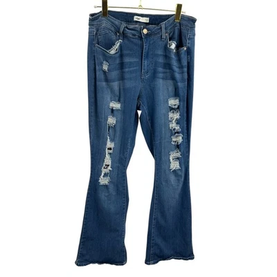 YMI Jeans Womens Size 18 High-Rise Flare Distressed Ripped Denim Blue - Image 1 of 4