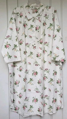 Vtg Laura Ashley 100% Cotton Flannel Long Nightgown Plus Size 3X White Floral  - Image 1 of 4