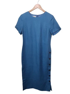 Talbots Petite Midi Dress Size 10 Blue  IRISH LINEN Button Accents Back Zip   - Image 1 of 4
