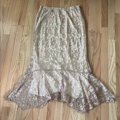 Y2K MSK Midi юбка женщин большой бежевый цветочный кружева ассиметричный романтический кокетка - Изображение 1 из 4