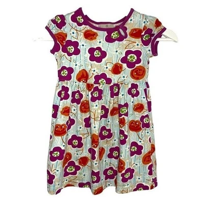 Hanna Andersson Short Sleeve Floral Dress Blue/Plum/Red/Orange Size 90 3(US) - Image 1 of 4