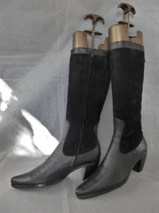 GEOX bottes Style santiags cuir  daim NOIR T 38 parfait état  - Picture 1 of 12