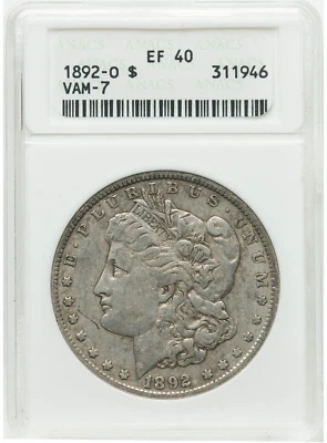 1892 O ANACS XF40 TOP 100 VAM 7 (5) DOUBLED EAR MORGAN SILVER DOLLAR - Image 1 of 4