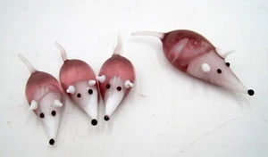 Set of Mini Mice Murano Style Glass Mouse Rat Figurine Glass Miniature Dollhouse - Picture 1 of 2