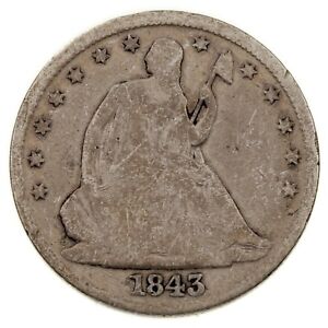 1843 50C Seated Half Dollar in Good Condition, Full Strong Rims, Light Gray