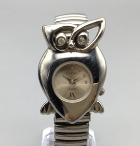 Cardini Owl Watch Women 30mm Silver Tone Rhinestone Stretch Band New Battery - Picture 1 of 14