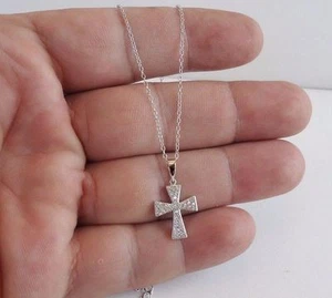CROSS 925 STERLING SILVER NECKLACE PENDANT W/ .75 CT LAB DIAMONDS/18'' - Picture 1 of 1