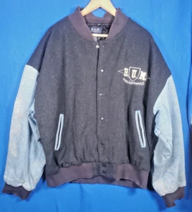 VTG 90s  BUM Equipment Jacket Blue College Varsity Bomber Wool Denim Men Size XL - Picture 1 of 24