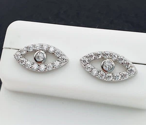 1.96 Ct Round Cut Simulated Diamond Evil Eyes Stud Earrings 925 Sterling Silver - Picture 1 of 7