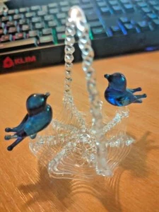Vintage Murano style small spun Basket with Blue Birds  - Picture 1 of 1