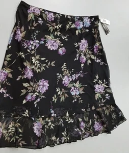 Falda Briggs New York Mujer Talla 1X Floral Pull On Doble Volante Negra Púrpura - Imagen 1 de 19