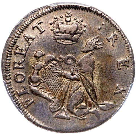 (1670s) M 1d.1-Ba.11 R-6+ PCGS AU 55 St. Patrick Silver Farthing Colonial 1/4p Cover