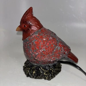 Red Cardinal Crackle Glass Mosaic Stained Glass Accent Memorial Lamp Nightlight - Picture 1 of 8
