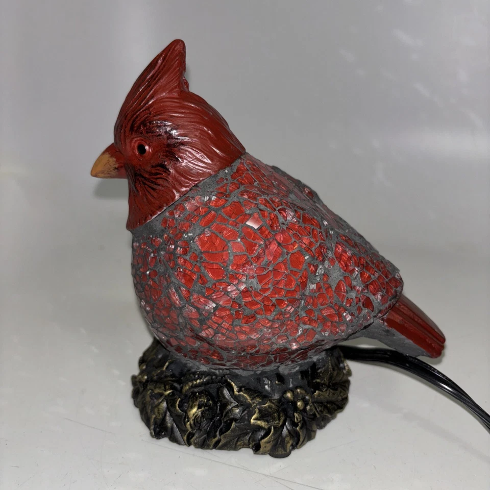 Red Cardinal Crackle Glass Mosaic Stained Glass Accent Memorial Lamp Nightlight - Image 1 of 4