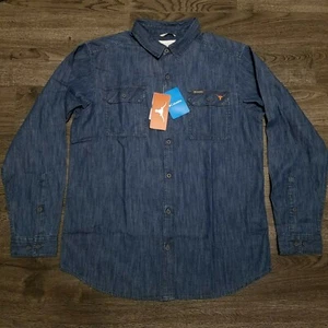 TEXAS LONGHORNS COLUMBIA button up long sleeve Shirt Mens LARGE Denim flannel - Picture 1 of 6