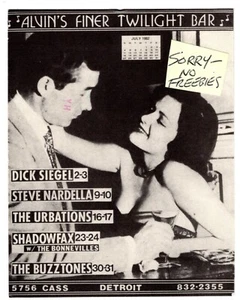 ALVINS FINER TWILIGHT BAR Jul 1982 SHOW CALENDAR Detroit Rock Roll Punk POSTCARD - Imagen 1 de 1