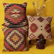 Kilim Pillow Cover Wool Jute 18 Inch Set Of 3 Throw Cushion Cover Decor Pillow