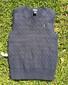 Ralph Lauren Boy's 14 15 16 Youth Navy chunky Cable Knit Classic Vest smart 