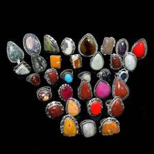 Red Coral & Mix Gemstone 925 Sterling Silver Plated Bulk Designer Lot Rings