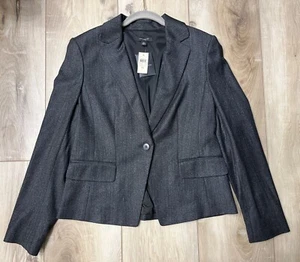 Ann Taylor Womens Blazer Coat Wool Blend Stretch Black Spec Size 10 NEW - Picture 1 of 7