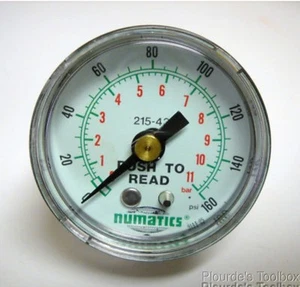 New Numatics Push-to-Read Pressure Gauge, 0-160 PSI, 0-11 Bar, 215-434 - Picture 1 of 4
