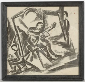 Boris Deutsch (1892-1978) "The reciter", charcoal drawing, 1926 - Picture 1 of 12