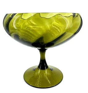 Empoli Glass Green Pedestal Console Bowl 8.50”x 8” MCM Vintage - Picture 1 of 9