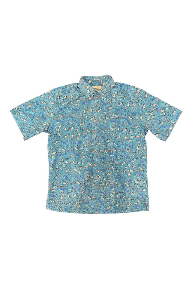 Camisa Reyn Spooner I'a Wikiwiki Botón Frontal Azul Luna para Niños Foto 1 de 1