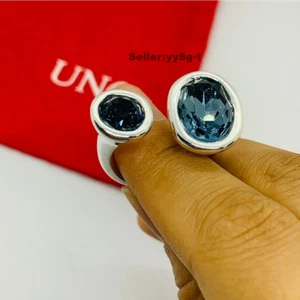 Uno de 50 Ring ALULAS Ring silver plated two blue crystals - Picture 1 of 8