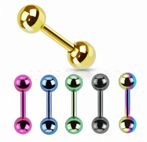 PAIR 16G 1/4" Titanium Anodized Steel Eyebrow Ear Tragus Helix Cartilage Barbell - Picture 1 of 2