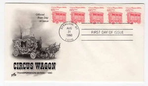 Scott #2452 Circus Wagon (08/31/1990) Artcraft Coil of 5 FDC Syracuse NY - Picture 1 of 2