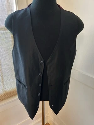 Vtg 60s  Men’s Black Shark Skin Vest Waistcoat Burgundy Bk 42” Chest - Image 1 of 4