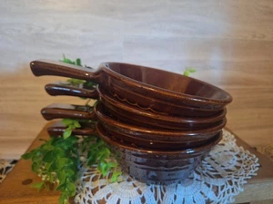 4er Set Vintage Mari Crest braun USA Gänseblümchen Punkte Keramik Suppentöpfe mit Griffen, - Bild 1 von 10