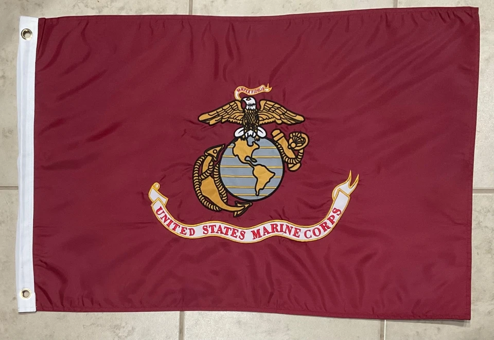 Вышитый двусторонний флаг морской пехоты США размером 2 фута на 3 фута. - Изображение 1 из 1