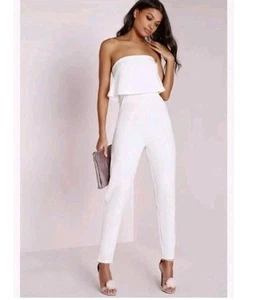 size 10 White jumpsuit summer Off The Shoulder Bardot Sleeve L31" pantsuit - Picture 1 of 6