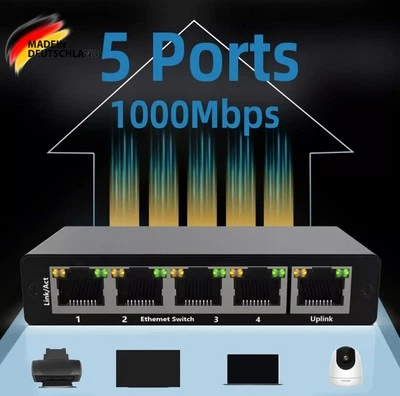 Switch di rete desktop 5 porte Gigabit Ethernet RJ45 LAN distributore HUB NEW - Immagine 1 di 4