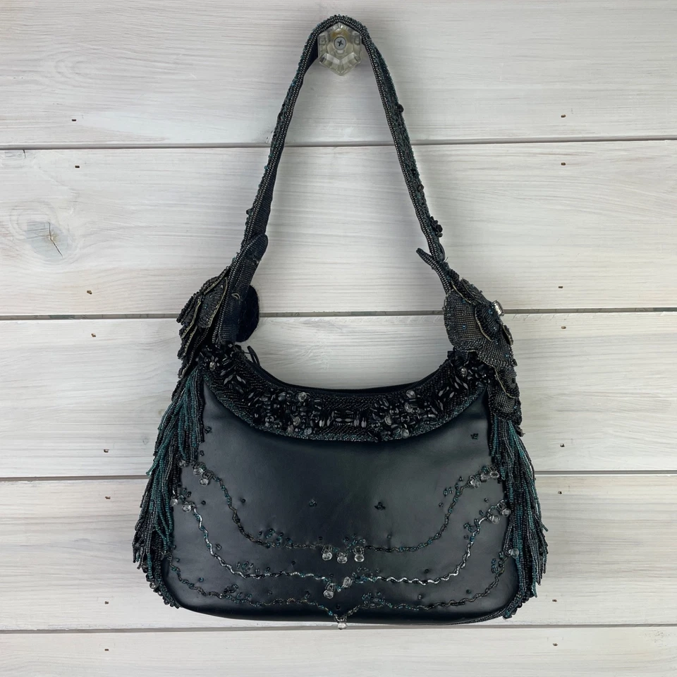 Bolso de hombro Mary Frances azul con cuentas para dama Foto 1 de 4