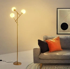 3 Globe Floor Lamp with 2700K Warm Light & LED Bulbs Included, Mid Modern Gol... - Picture 1 of 6