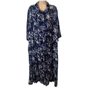 Woman Within Maxikleid Größe 22 W blau geblümt 3/4-Rollriegelärmel geknöpfte Taschen - Bild 1 von 13